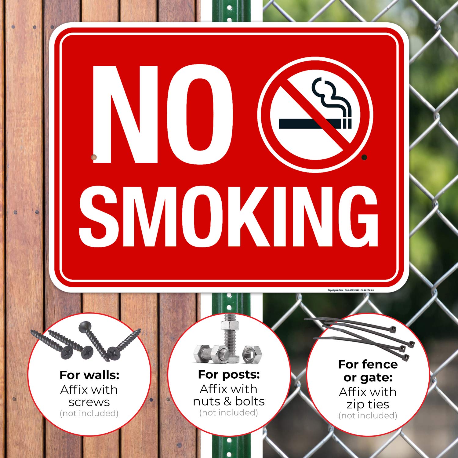 No Smoking Sign, No Smoking Metal Outdoor Sign, 18x24 Inches, Rust Free .063 Aluminum, Fade Resistant, Easy Mounting, Indoor/Outdoor Use, Made in USA