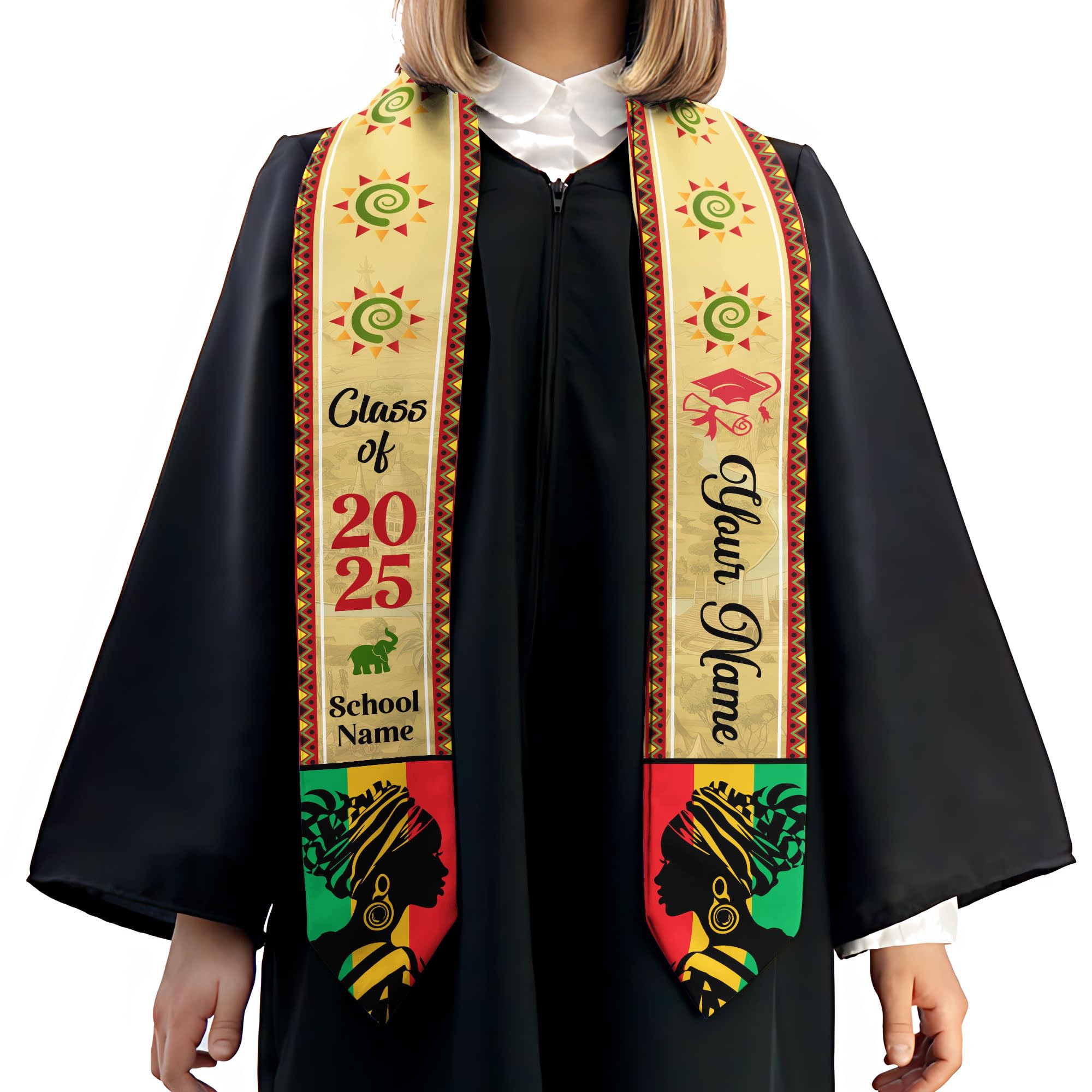 MonkeyVan Custom African American Graduation Stole,Personalized Kente Graduation Sash,Class of 2025 African Graduation Stole A275