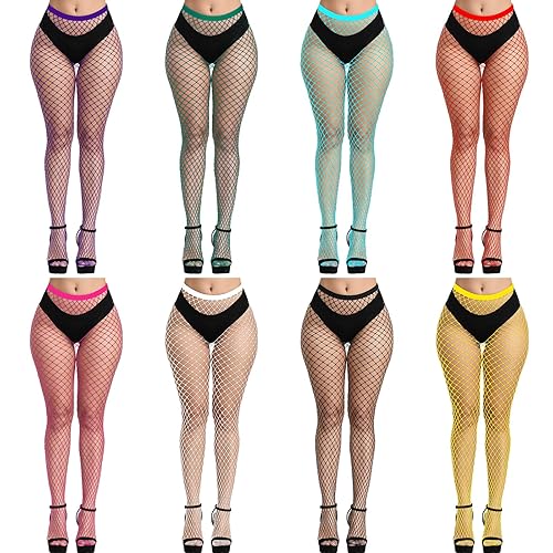 FEPITO 8 Pairs Fishnet Stockings Tights High Waist Stockings Leggings for Women - One Size - Multicolor