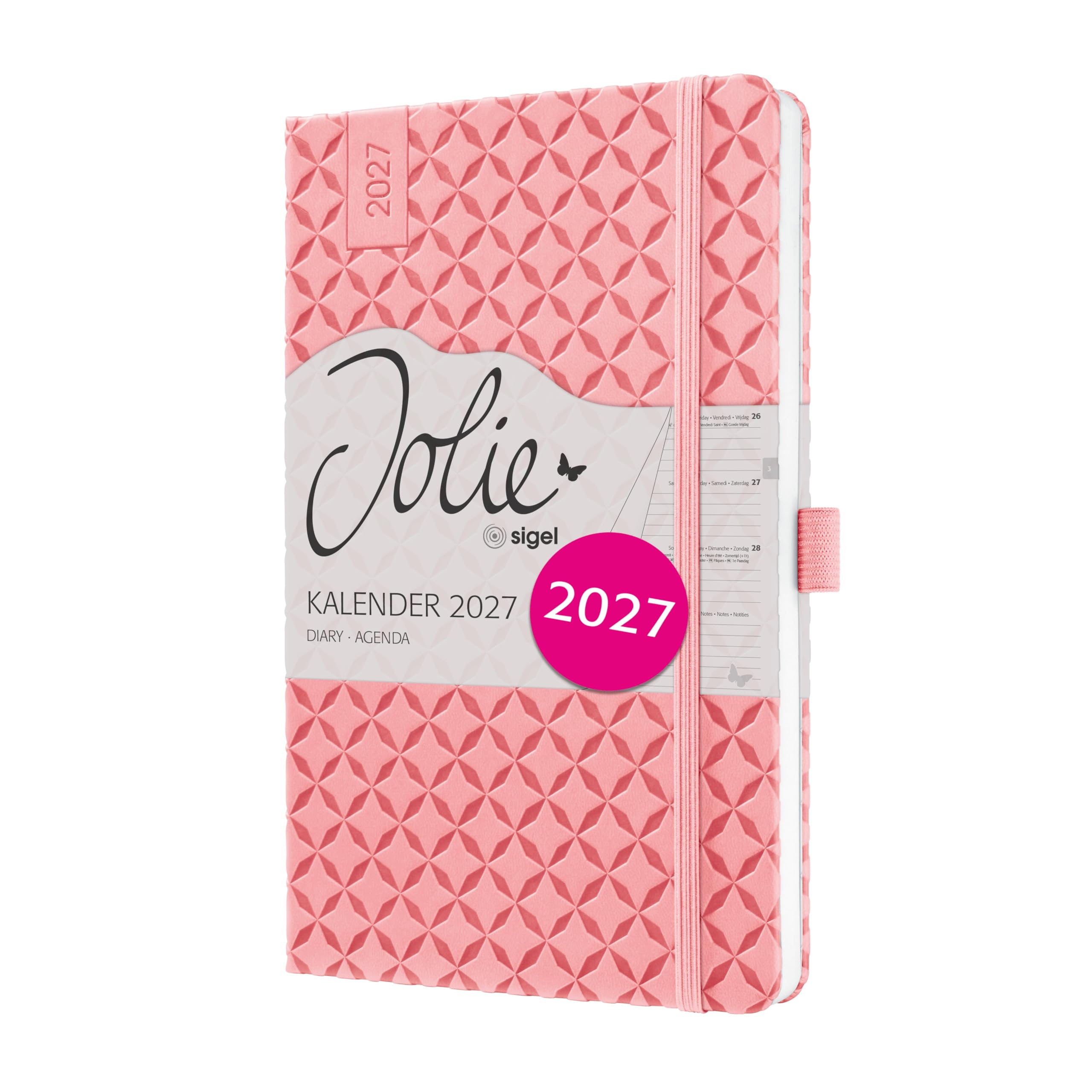 SIGEL 7J111 Weekly planner Jolie 2027-1 year - approx. A5 - Rose Pink - 2 pages = 1 week - hardcover - 80 gsm - pink - 174 p. - FSC-certified