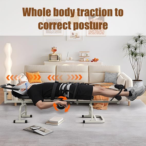 Massage Traction Table, Cervical Lumbar Traction Bed with Cervical Traction - Folding Massage Bed Back and Neck Decompression - Portable Body Stretching Device Equipment