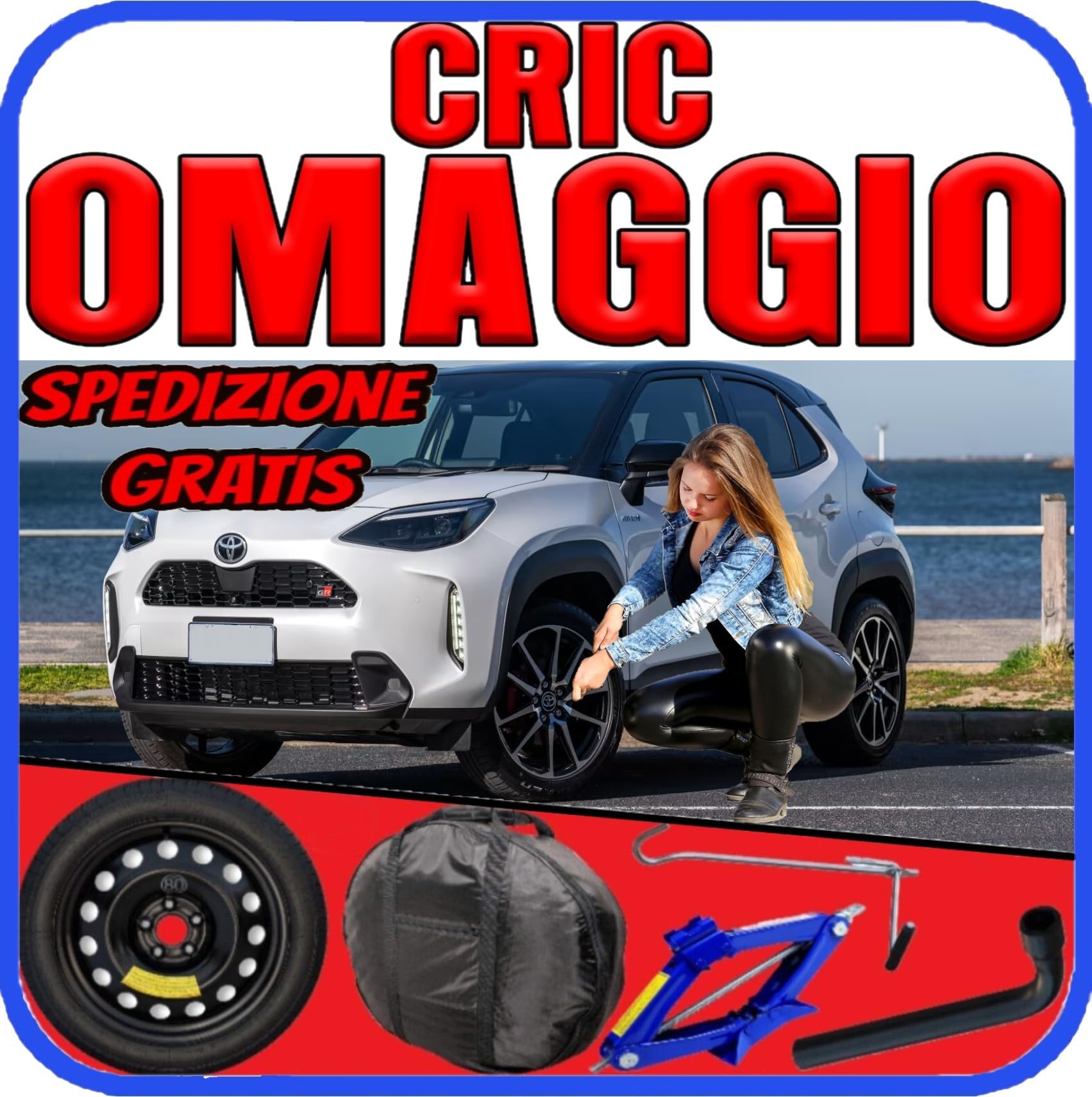 Generico Ruotino Di Scorta Per toyota yaris cross (xp210) 5 Fori Gomma 125/80 R17 Da Anno 2020 Fino ad Anno 2024 Con Kit Accessori Cric Crick Chiave e Sacca 125 80 17 17""