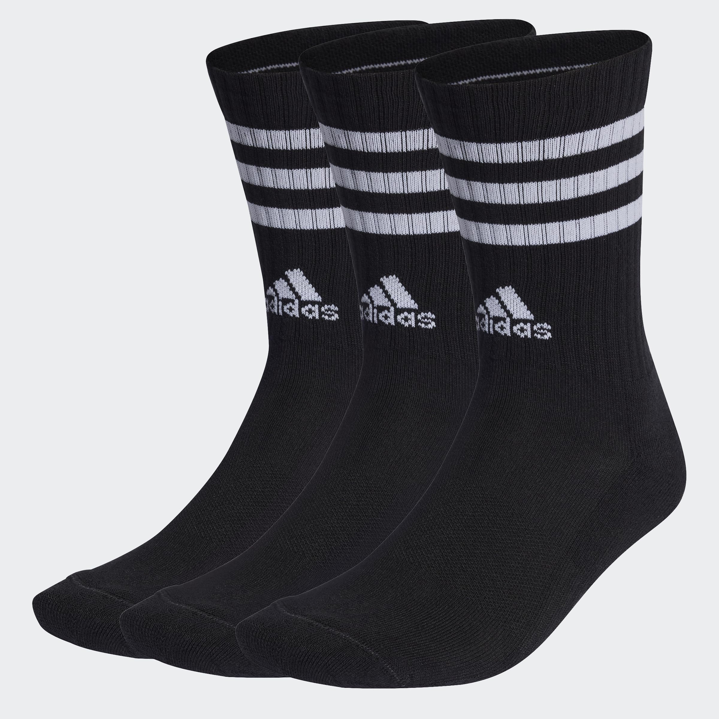 adidas Unisex 3-Stripes Cushioned Crew Socks 3 Pairs, Black/White, 8.5-10