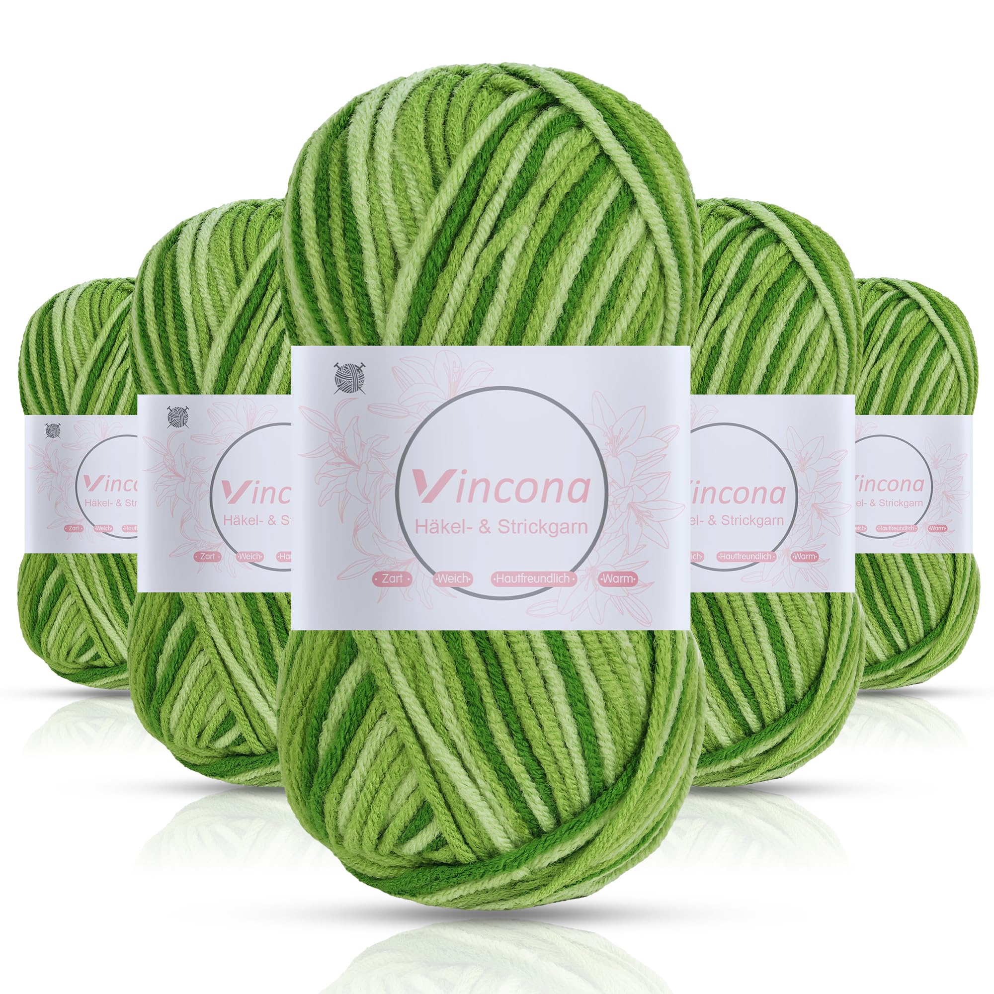 Vincona Häkelgarn，5x50 g Wolle zum Häkeln，Bunt Farbverlauf Acrylgarn zum Häkeln，Wolle zum Häkeln und Stricken, Handstrickgarnsets Geeignet zum Stricken von Puppen, Pullovern, Schals, Mützen