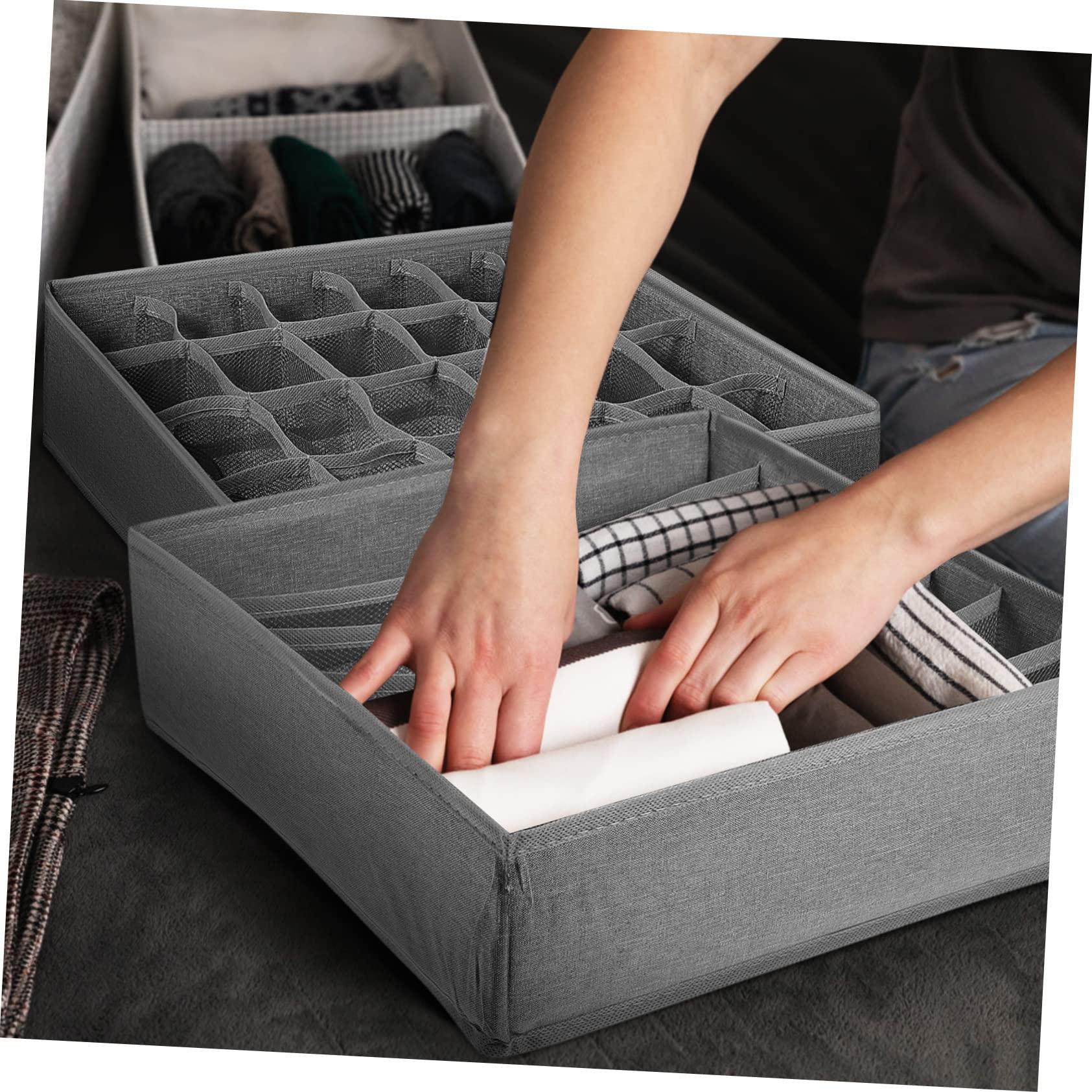 4piezas Caja De Almacenamiento Plegable Para Organizadores Para Ropa Interior Calcetines y Corbatas Diseño Múltiples Compartimentos y Espacios