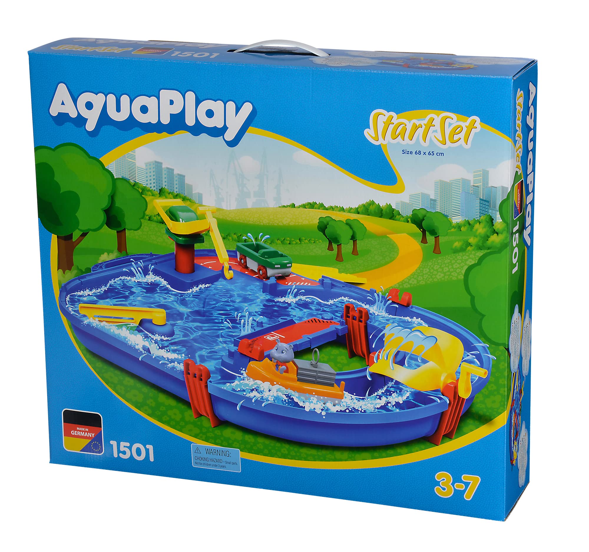 AquaPlay - 8700001501- Circuito de Juego acuático Start Set 21 Piezas - con Barco portacontenedores, vehículo Anfibio y Figura