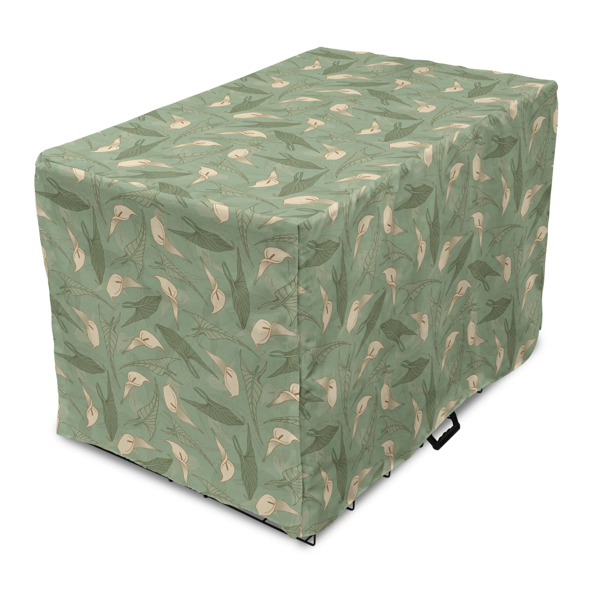 Ambesonne Flower Dog Crate Cover, Calla Flowers with Fresh Green Leaves Ornamental Arrangement Summer Foliage, Easy to Use Pet Kennel Cover for Medium Large Dogs, 36 Inch, Cream Reseda Green