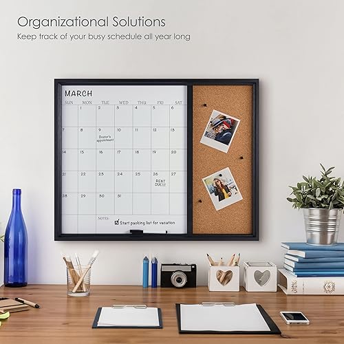 Miniatura 3 de Towle Living Combo de calendario blanco y tablero de corcho para oficina en casa, dormitorio, cocina, aula, 24 x 19 pulgadas, negro
