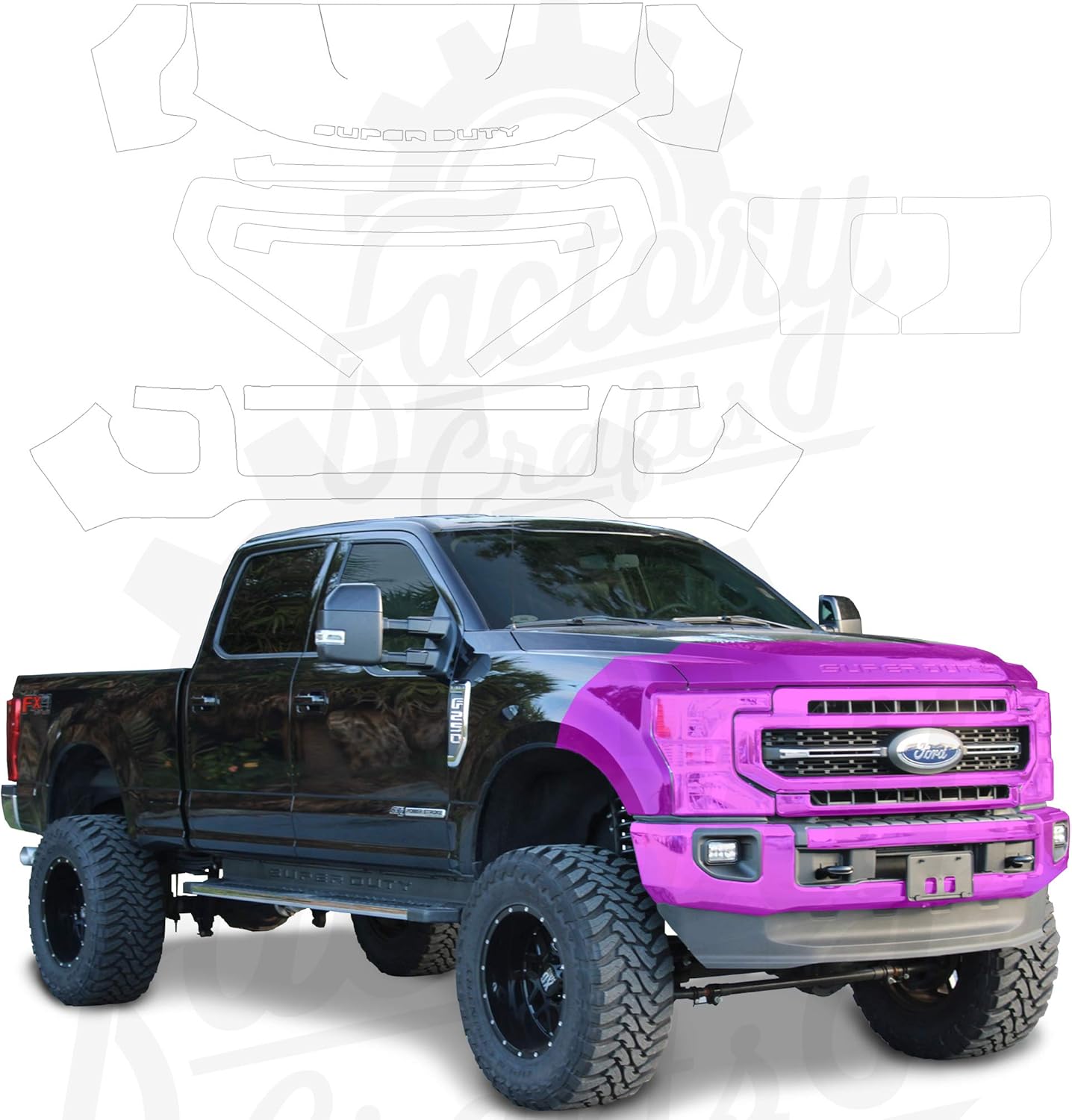 Factory Crafts Paint Protection Film Clear Bra PPF Pre-Cut Decal kit Compatible with Ford F-250 Lariat 2020-2022 (Half Front)