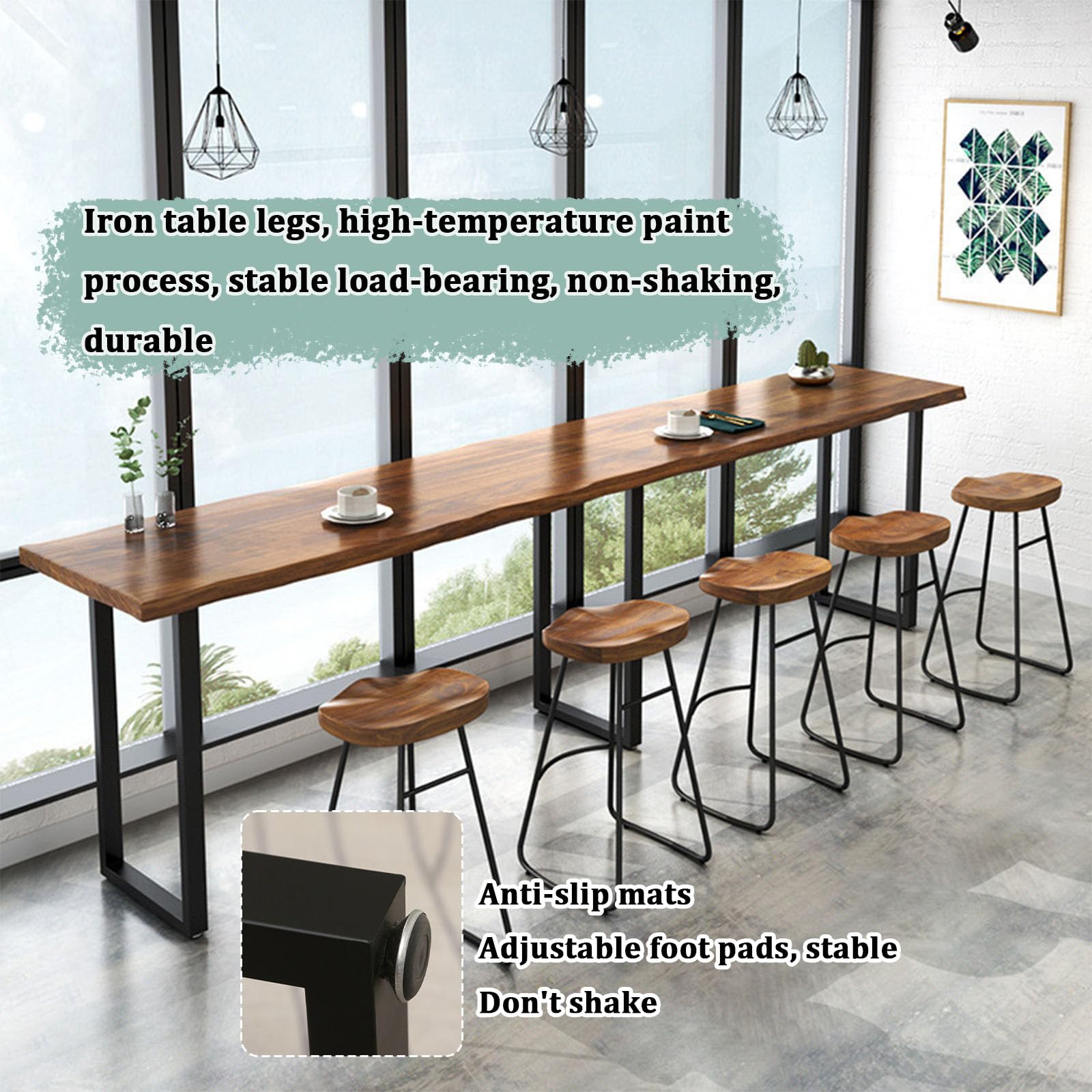 Tavolo da bar alto e stretto, in legno massello, per corridoio e finestra, tavolo lungo da bancone, slish & design, sedie non incluse