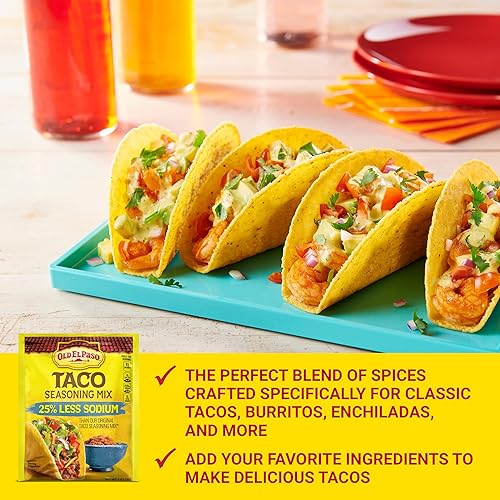 Miniatura 5 de Old El Paso Condimento para tacos, 25% menos de sodio, 1 onza (paquete de 32)