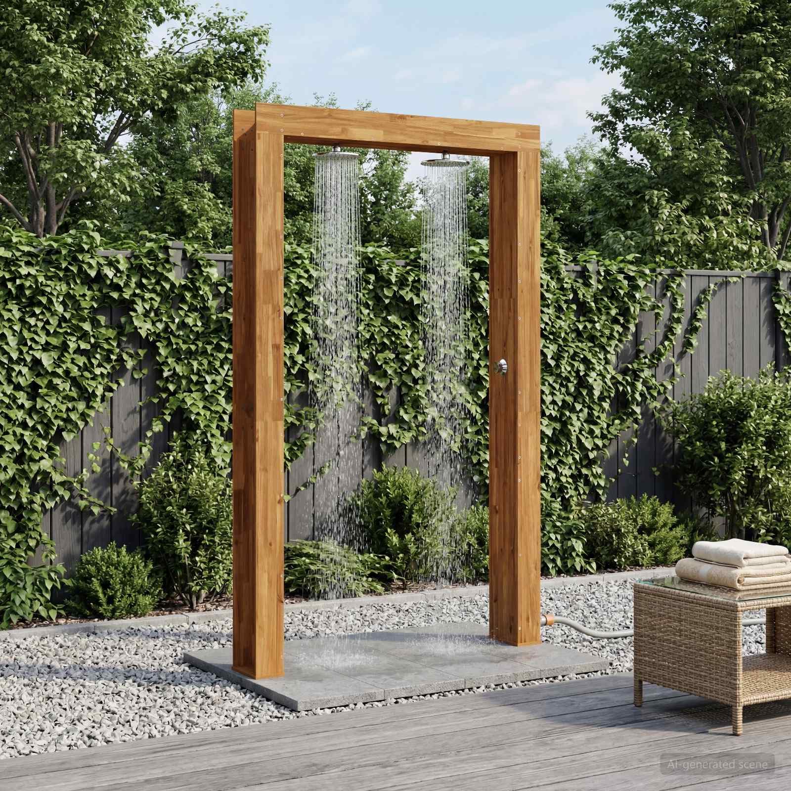 vidaXL Gartendusche 226 cm Massives Akazienholz und Edelstahl Natur