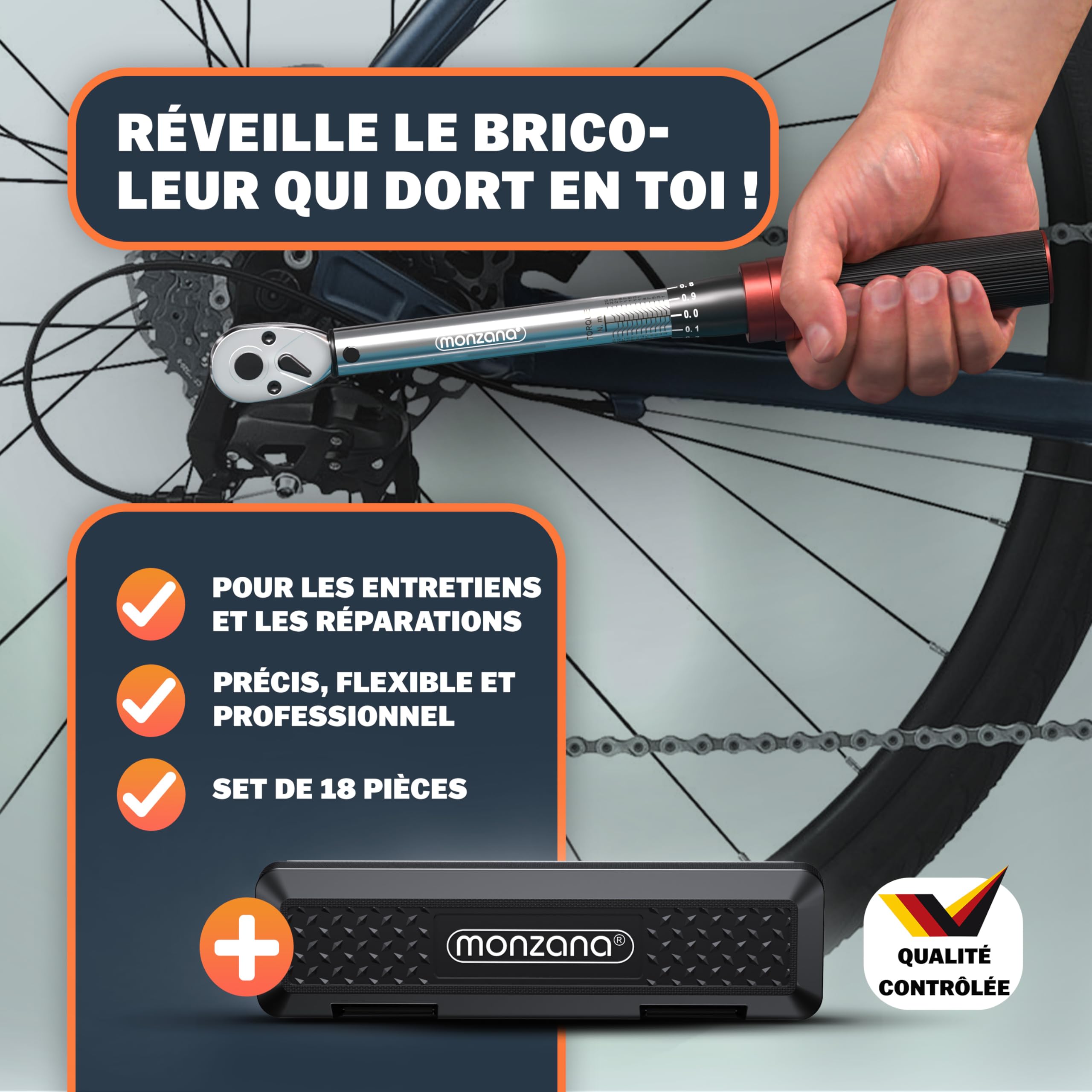 Monzana® Clé dynamométrique 1/4' 1-25 NM ±3% 18 pièces acier CV extension boîte de rangement vélo moto set complet clé de serrage clé à cliquet
