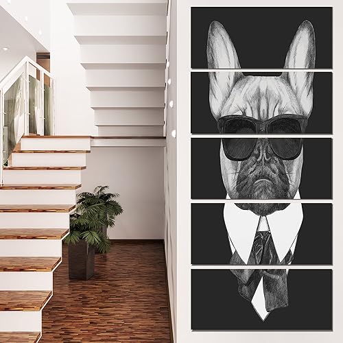 Designart MT13179-401V - Retrato de moda de bulldog francés, diseño de animales grandes, color negro, 28 x 60 pulgadas