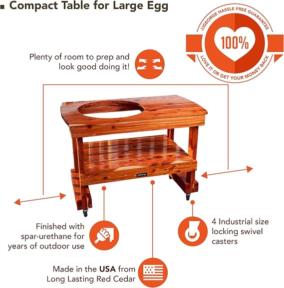 JJGeorge Big Green Egg Compact Table for Large Green Egg with Grill Cover Included