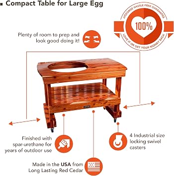 JJGeorge Big Green Egg Compact Table for Large Green Egg with Grill Cover Included