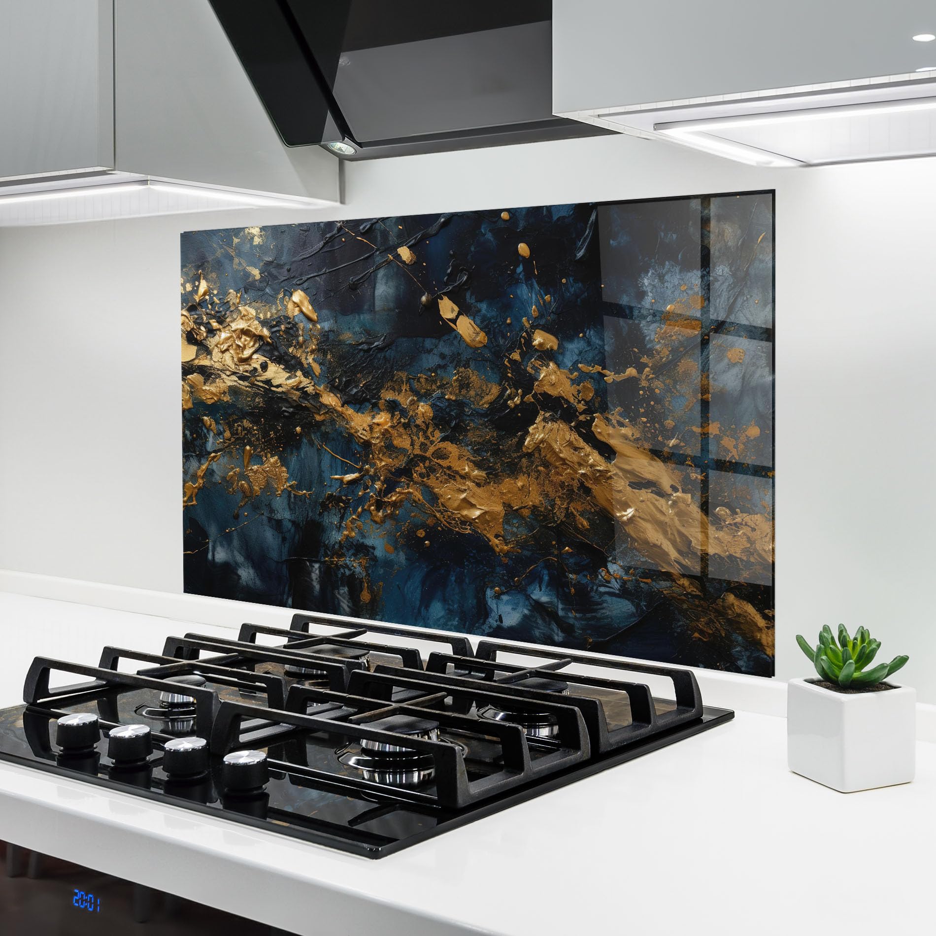 ARTHUB® Crédence de Cuisine en Verre 50x70 cm, Gold Explosion | Protection Contre Les éclaboussures, Revêtement Mural en Carreaux, Plaque en Verre, Verre trempé, Abstrait, Art Abstrait