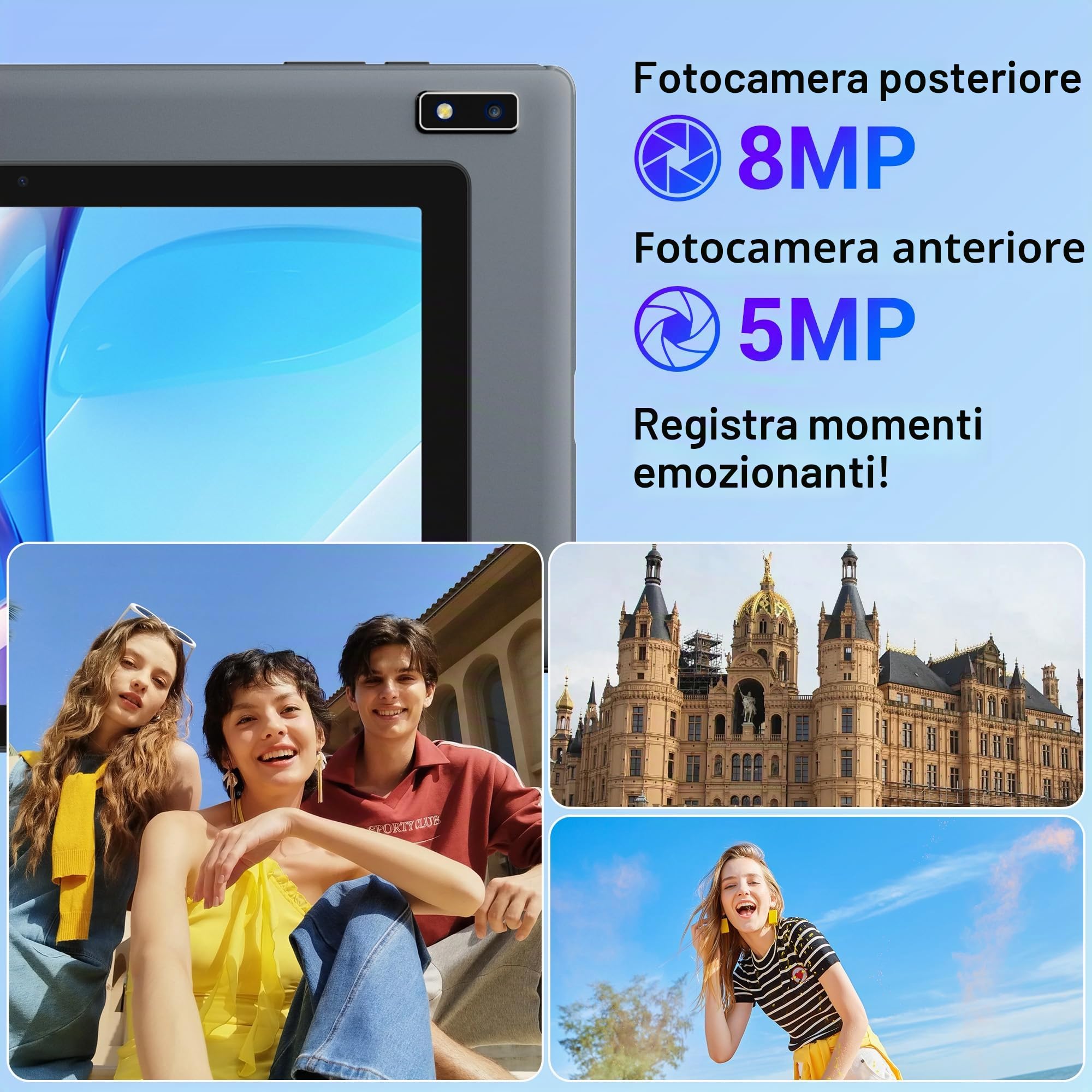 Tablet 10 pollici Android 15, Tablet in offerta con 5G wifi Octa-Core 2.0GHz, 36GB RAM, 128GB ROM (TF 1TB), 8000mAh, Camera 5+8MP, Tablet con tastiera|Mouse|Custodia|auricolari-grigio