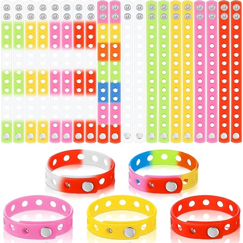 Wettarn 50 Pcs Silicone Charm Bracelets Adjustable Rubber Wristbands Cute