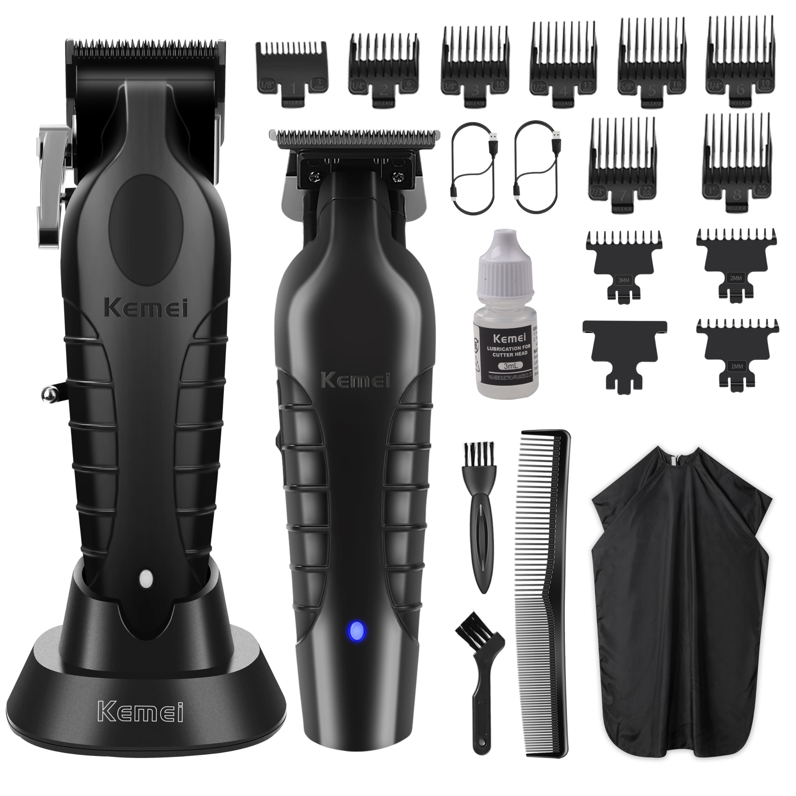 KEMEIHair Clippers and Trimmers Set Professional, Baber Clippers for Hair Cutting, Rechargeable Electric Trimmers for Men, T-Blade Grooming Kit with 11 Guide Combs for Family, Gifts for Men