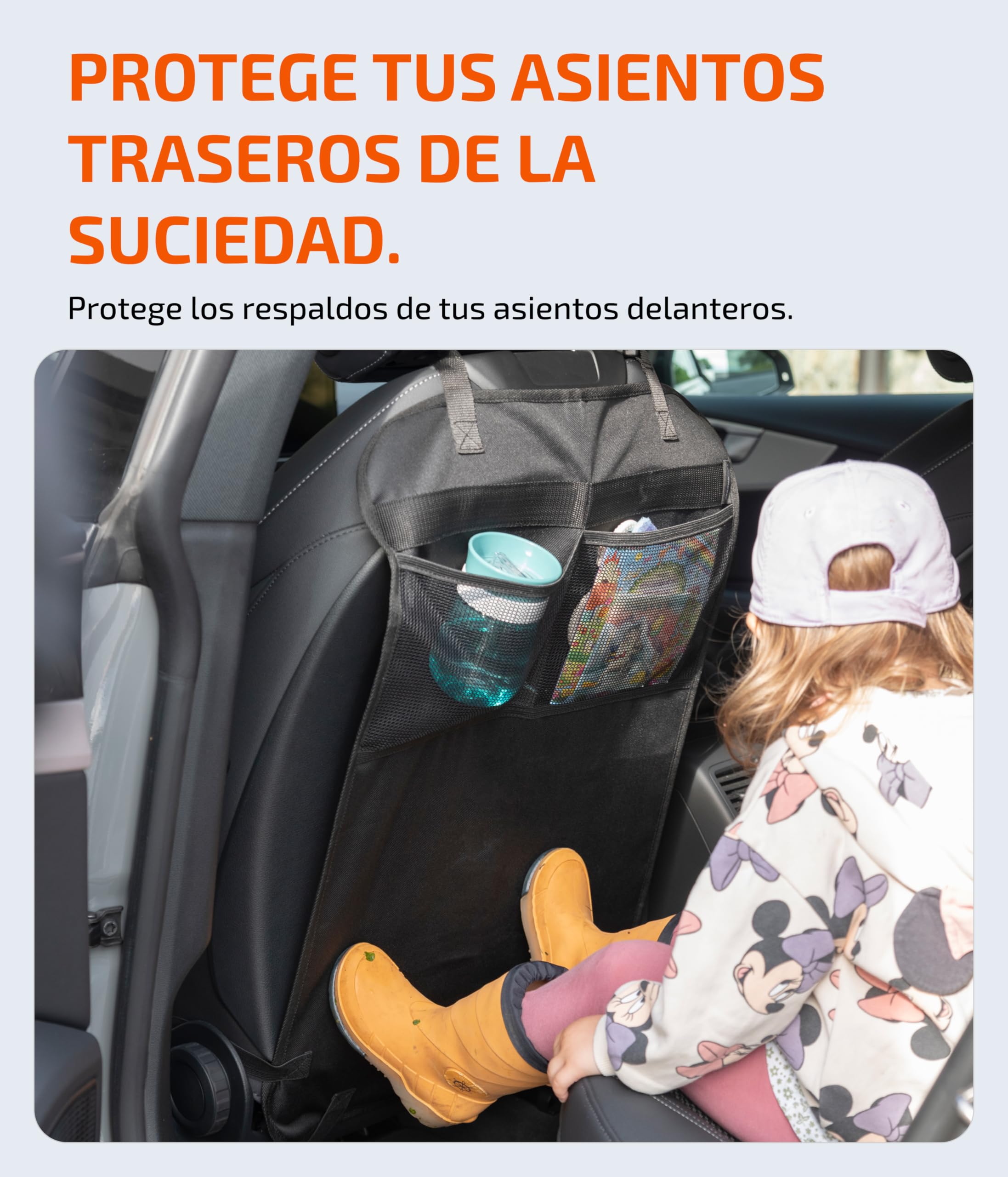 LIONSTRONG Organizador de coche para niños, asiento trasero [resistente al agua] – Protección del respaldo del coche niños – Organizador para asiento de coche – Protección del asiento del respaldo