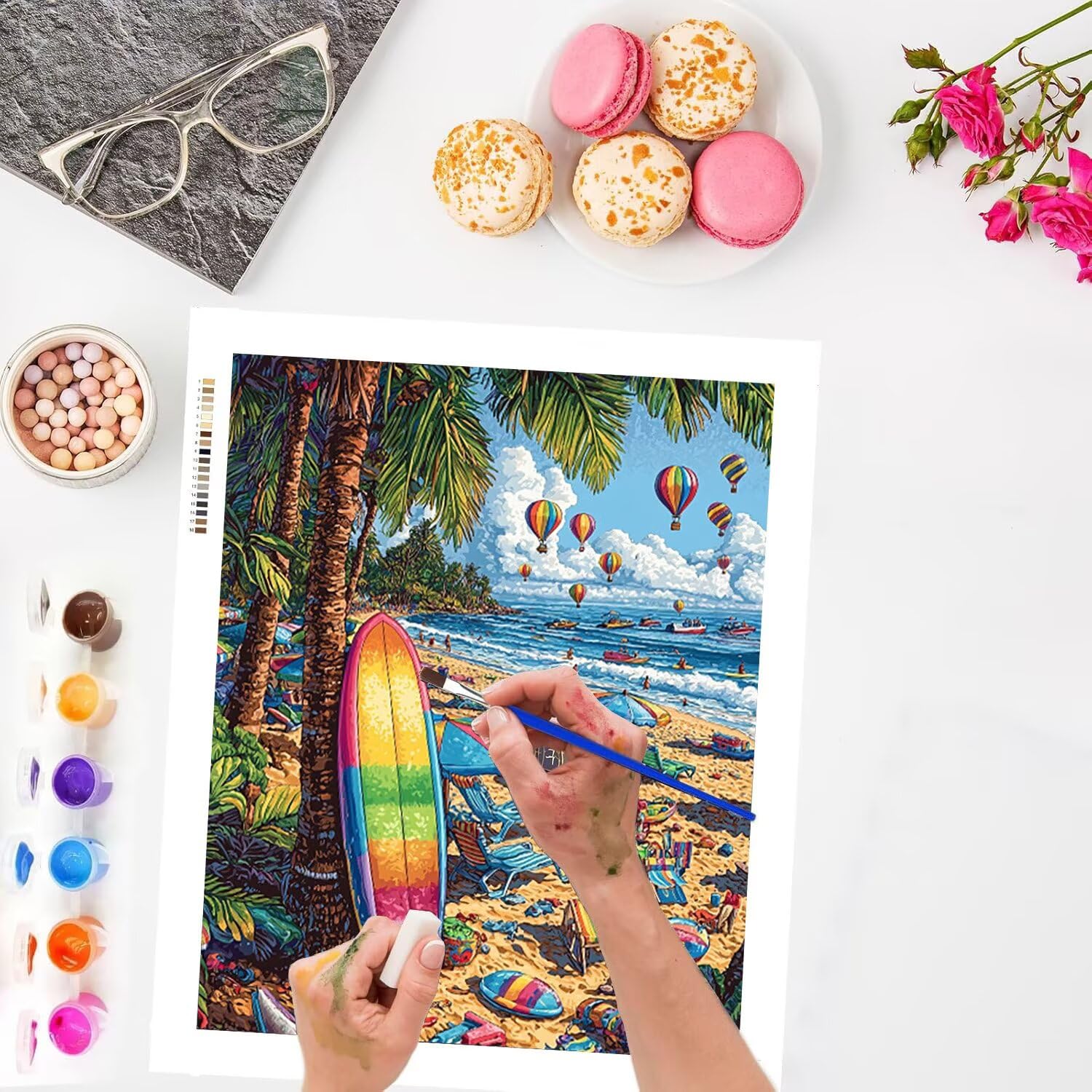 Dipingere con i Numeri Adulti Vista marina e tavola da surf, 80x100cm s-294 | Pittura a Olio Kit, fai da te Quadri da Dipingere Numerat, Adulti Bambini Hobby Creativi,Pittura Adulti Decora la Casa Regalo