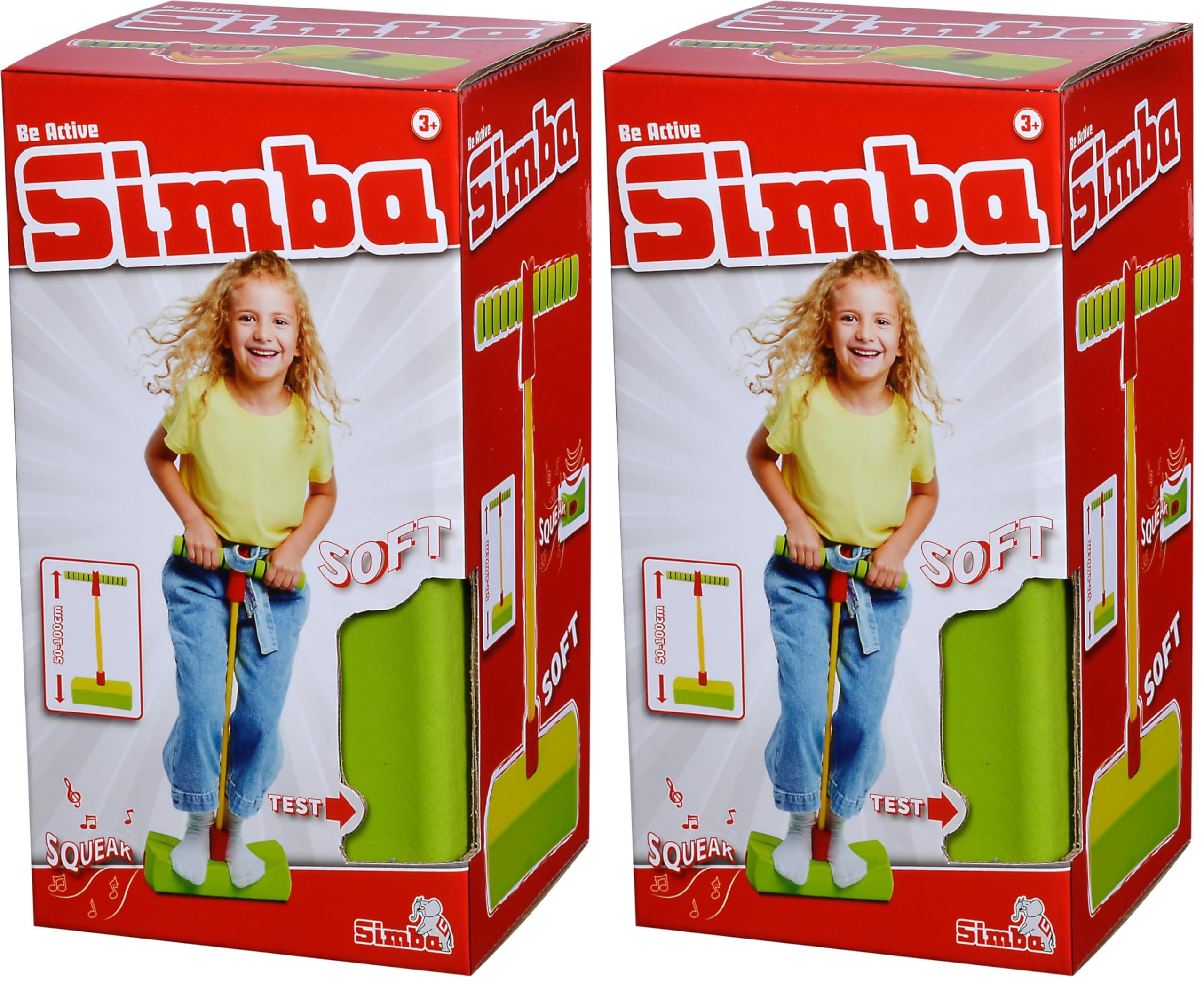Simba 107306087 - Pogo Jumper, extra weiche Sprungplattform, Springen, Hüpfen, Stelzen, Gartenspielzeug, Outdoor, mit Quietscher, 40-90cm, ab 3 Jahren (Packung mit 2)
