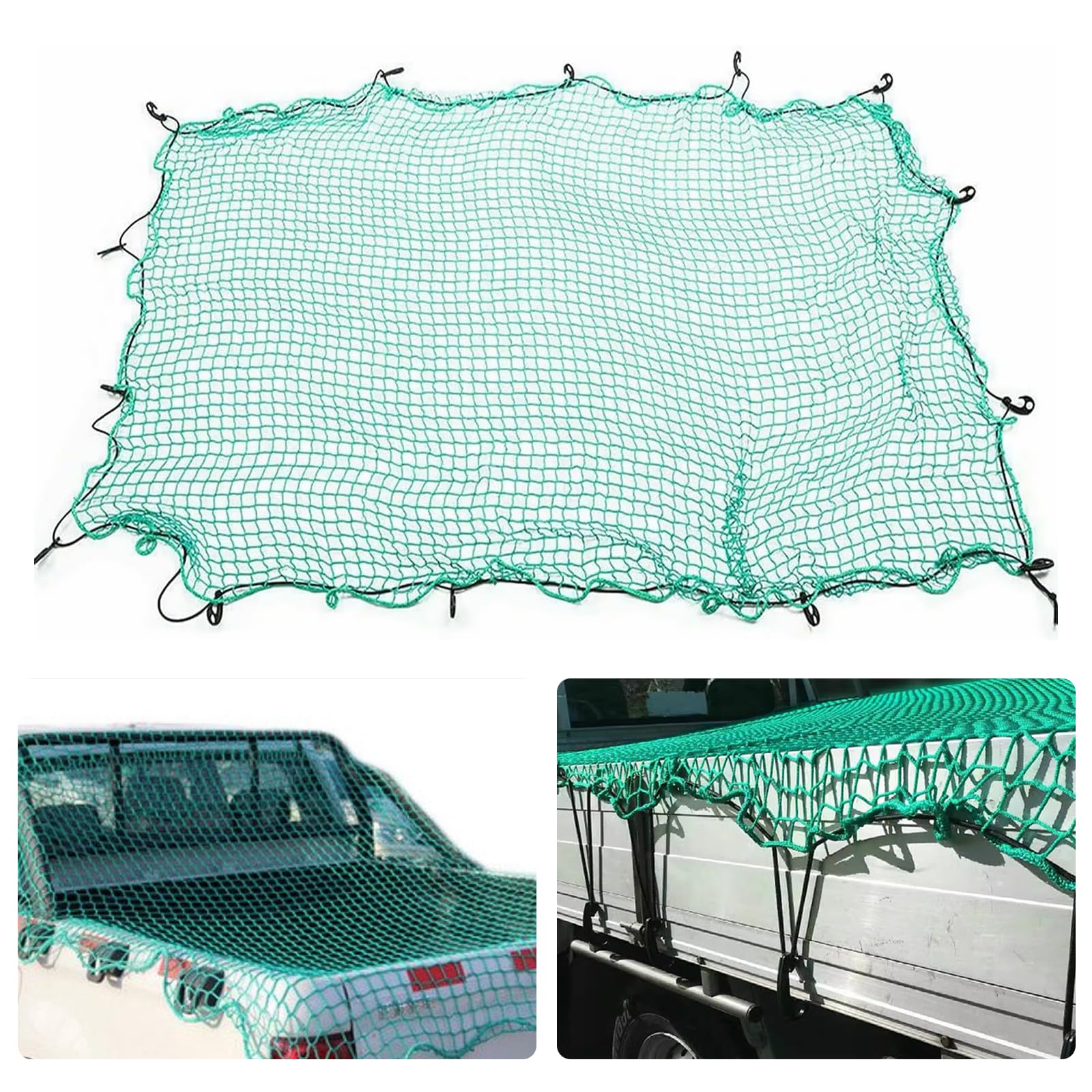 Cargo Net, 6.5 ft X 10 ft Cargo Nets for Pickup Truck Bed with 15 PCS Hooks & Elastic Rope Heavy Duty Cargo Netting for Snowmobile Truck-Safety Protection Anti-Fall TruckSafety Trailer Cover Net