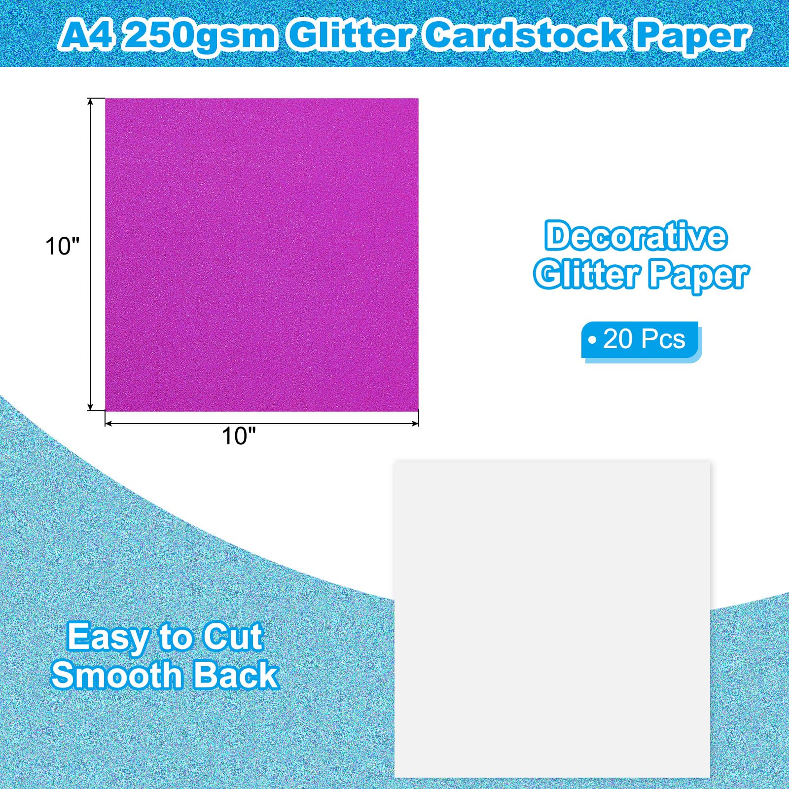 PATIKIL 20 Sheets Rose Red Glitter Cardstock 10 x 10 in, Premium Sparkly Card Stock Square 250gsm for Scrapbook DIY Art, Wedding Party - Image 2