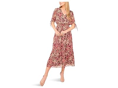CeCe V-neck Tie Sleeve Smocked Waist Midi Dress Women