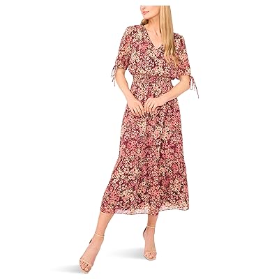 CeCe V neck Tie Sleeve Smocked Waist Midi Dress Women