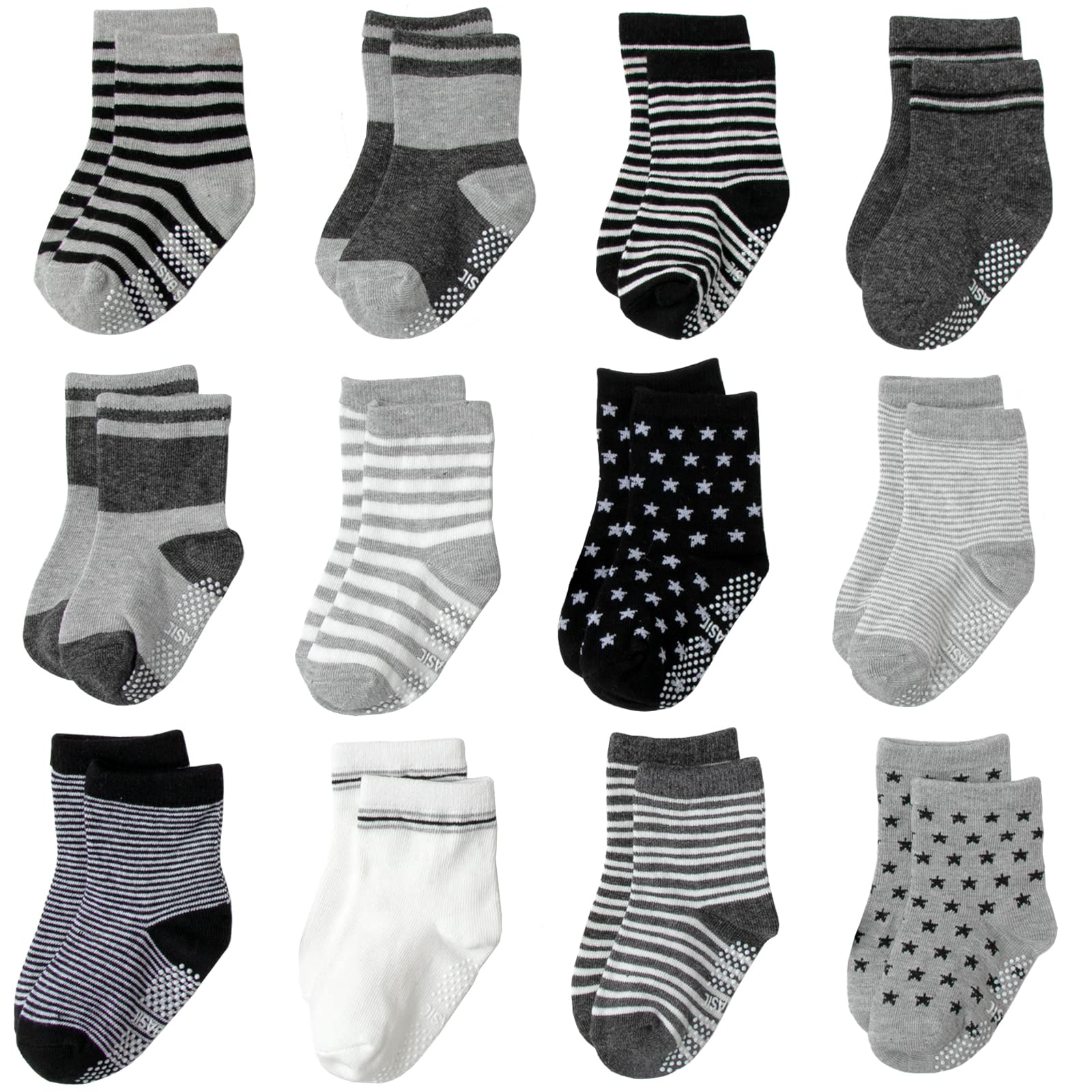 Aroveea Toddler Socks Non Slip Grip Ankle Baby 12 Pack for Kids Boys Girls