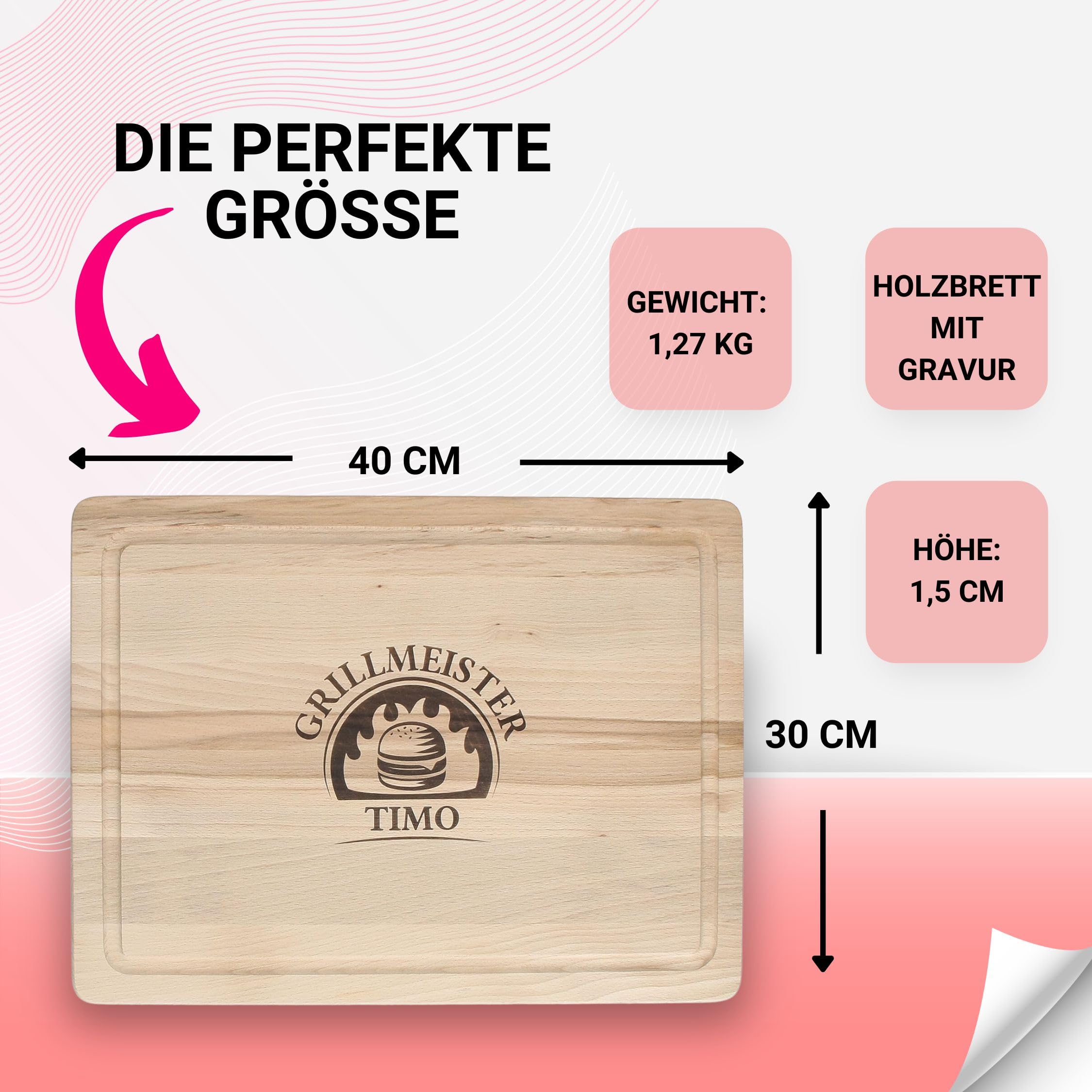 Al Tabla de cortar con grabado con diferentes diseños de cocina tabla personalizado con tabla de desayuno con nombre Madera de Haya Maciza 40 x 30 x 1,5 cm, Diseño 8, 40 x 30 x 1,5 cm