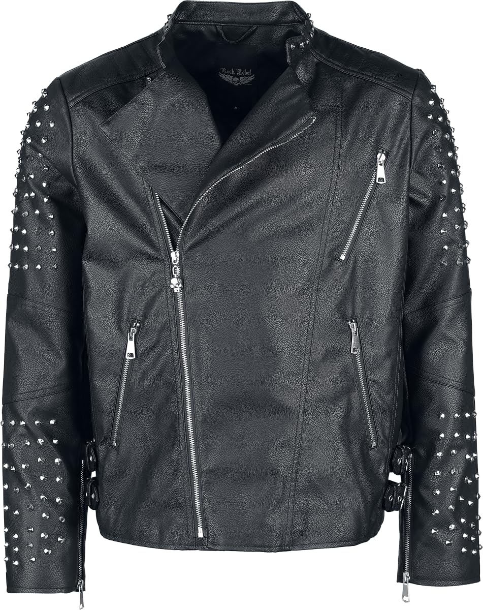Rock Rebel by EMP Uomo Giacca in ecopelle nera con borchie in pizzo