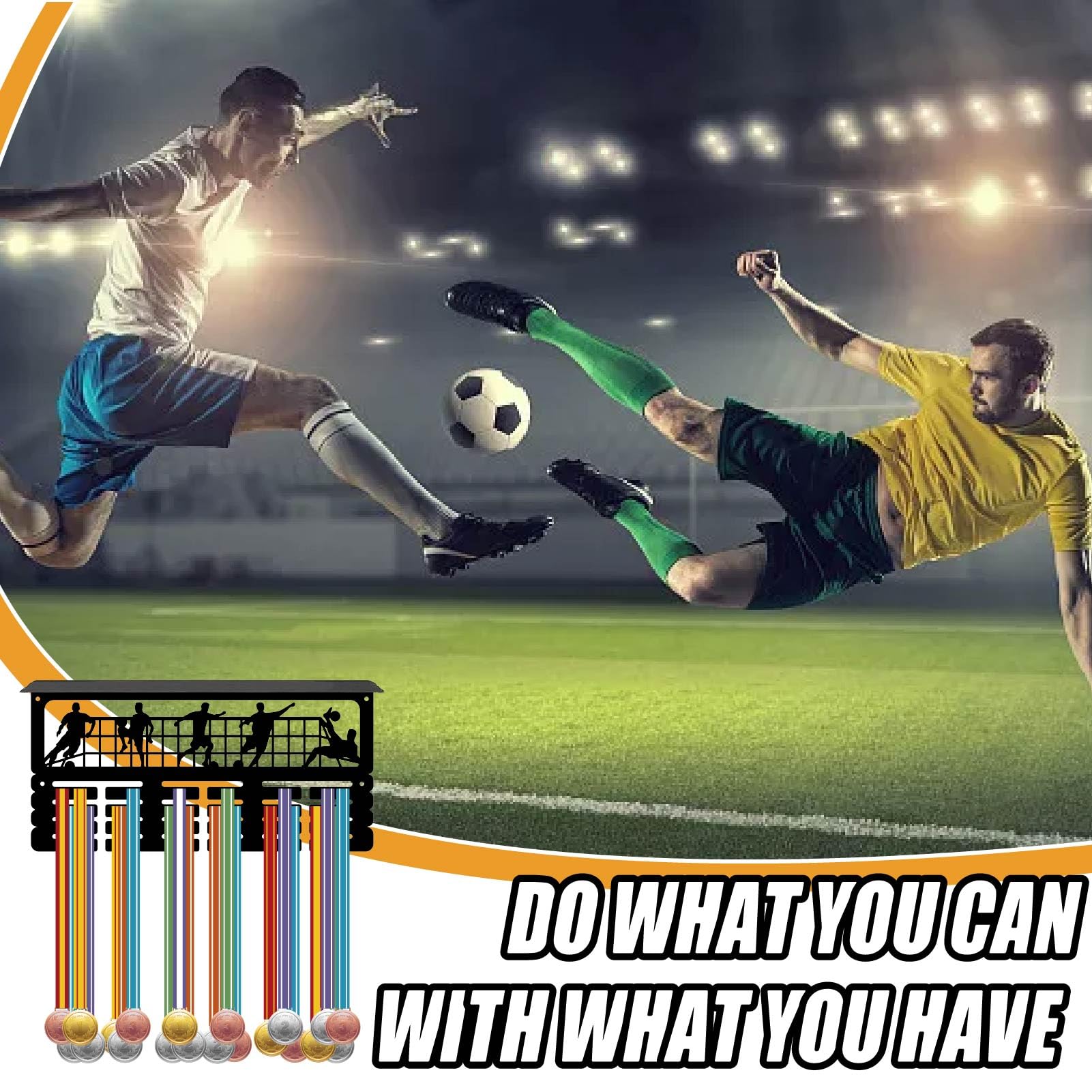 CREATCABIN Appendiabiti Medagli da Calcio Scaffal Trofei Porta Medagli da Calcio Supporto Ripiano Sport 4 Supporto da Paret Sospeso in Metallo Contien 70+ medagli La Corsa Porta Medagli da 40x20x10cm