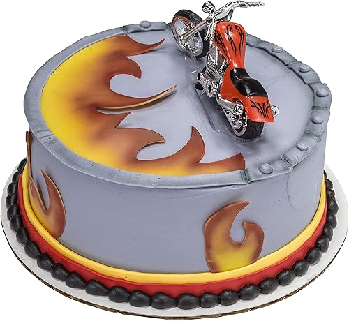 Miniatura 6 de DecoSet Red Hot Chopper Cake Topper, juego interactivo de decoración de motocicleta con ruedas móviles, para cumpleaños, celebraciones, pasteles,