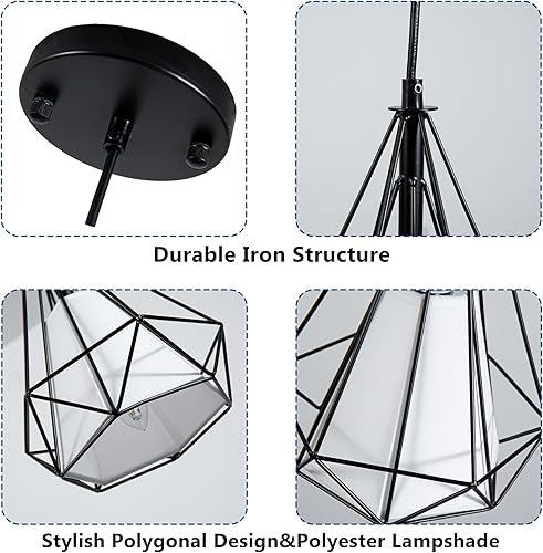 Miniatura 5 de COTTAGE LIFE Lámpara colgante negra de granja, paquete de 2 luces colgantes industriales con jaula de metal, luces colgantes de altura ajustable