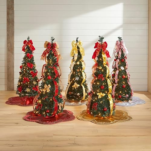 Miniatura 6 de BrylaneHome Árbol de Navidad desplegable totalmente decorado de 4.5 pies con 100 luces cálidas y soporte incluido, plegable, fácil montaje, flor