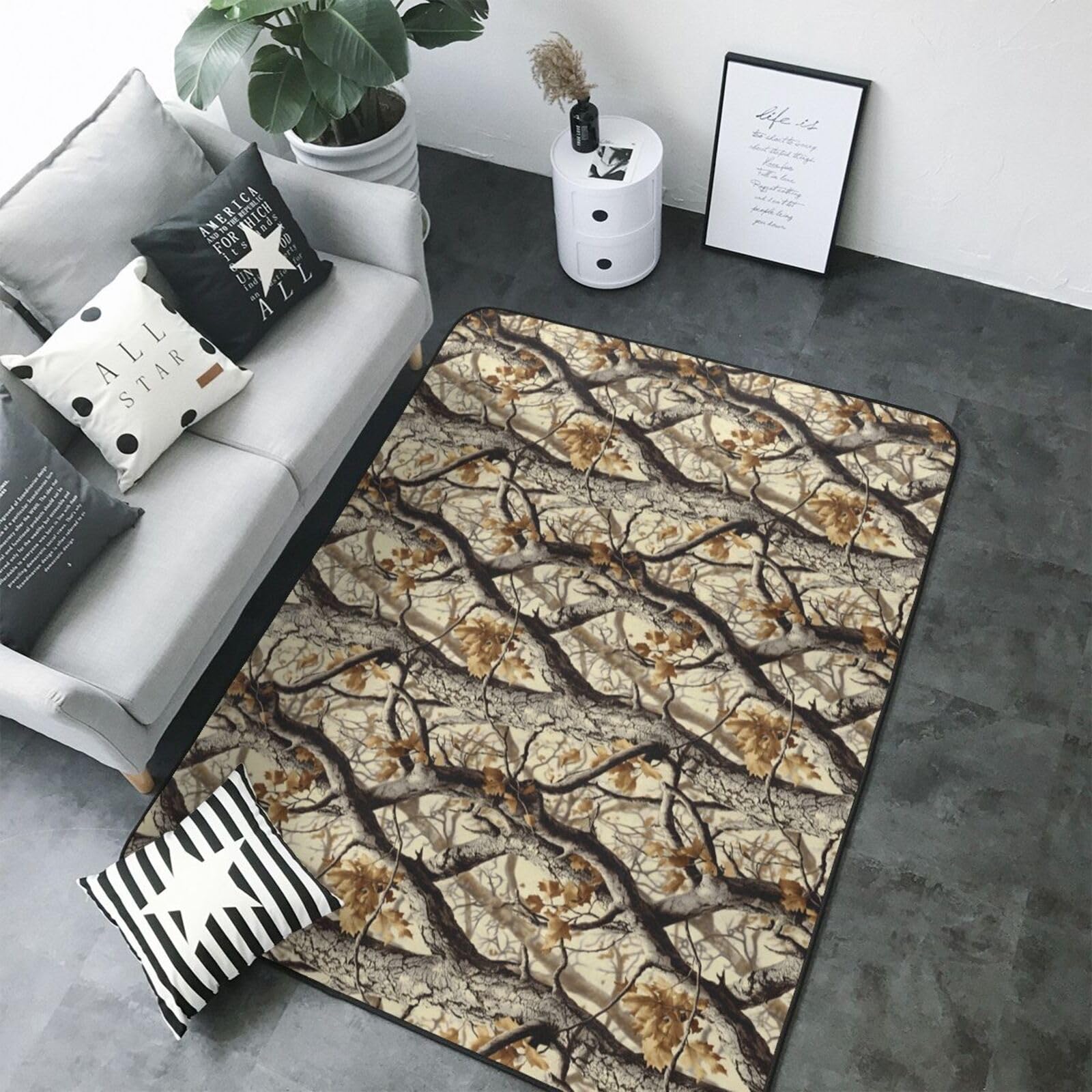 Tapis de salon doux motif branches rétro pour une chambre cocon