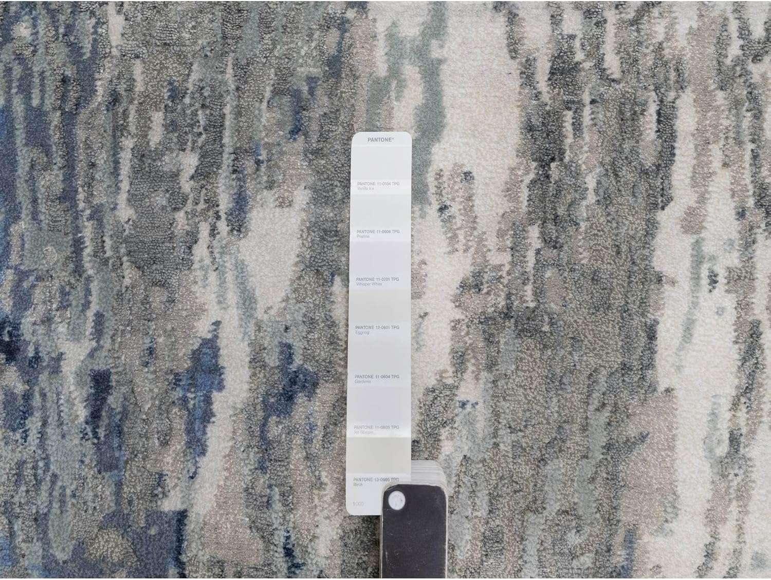 Abstract Design Hand Knotted Runner Rug, Gray and Blue, Wool and Silk, Hi-Low Pile, 2'7" x 10'2