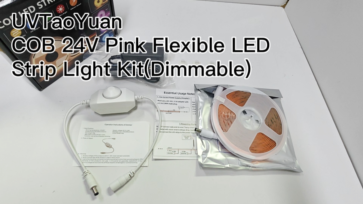 Image of LED Strip Lights 24V COB Pink Dimmable LED Lighting 16.4ft (Kit) | Bright, Dotless High Density 7.2 /m, 8mm Width Cuttable Flexible, Home DIY Commercial Decoration