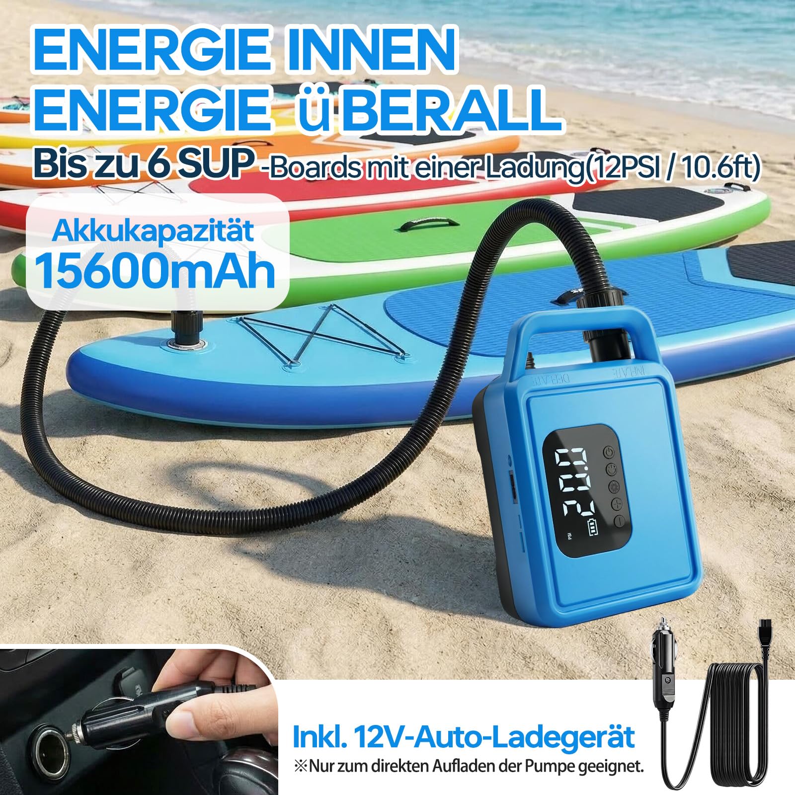 Pompe SUP électrique, rechargeable, sans fil, compacte, pour kayaks, tentes et matelas pneumatiques