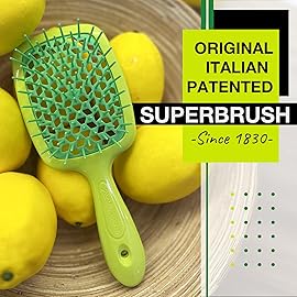 Janeke Superbrush Detangling Brush for Soft Smoothing Hair Brushing with Anti-Static Bristles - Vented Wet Hair Brush for Blow Drying Use - Perfect for Curly, Thick, Wavy, Fine Hair Types (Lime)