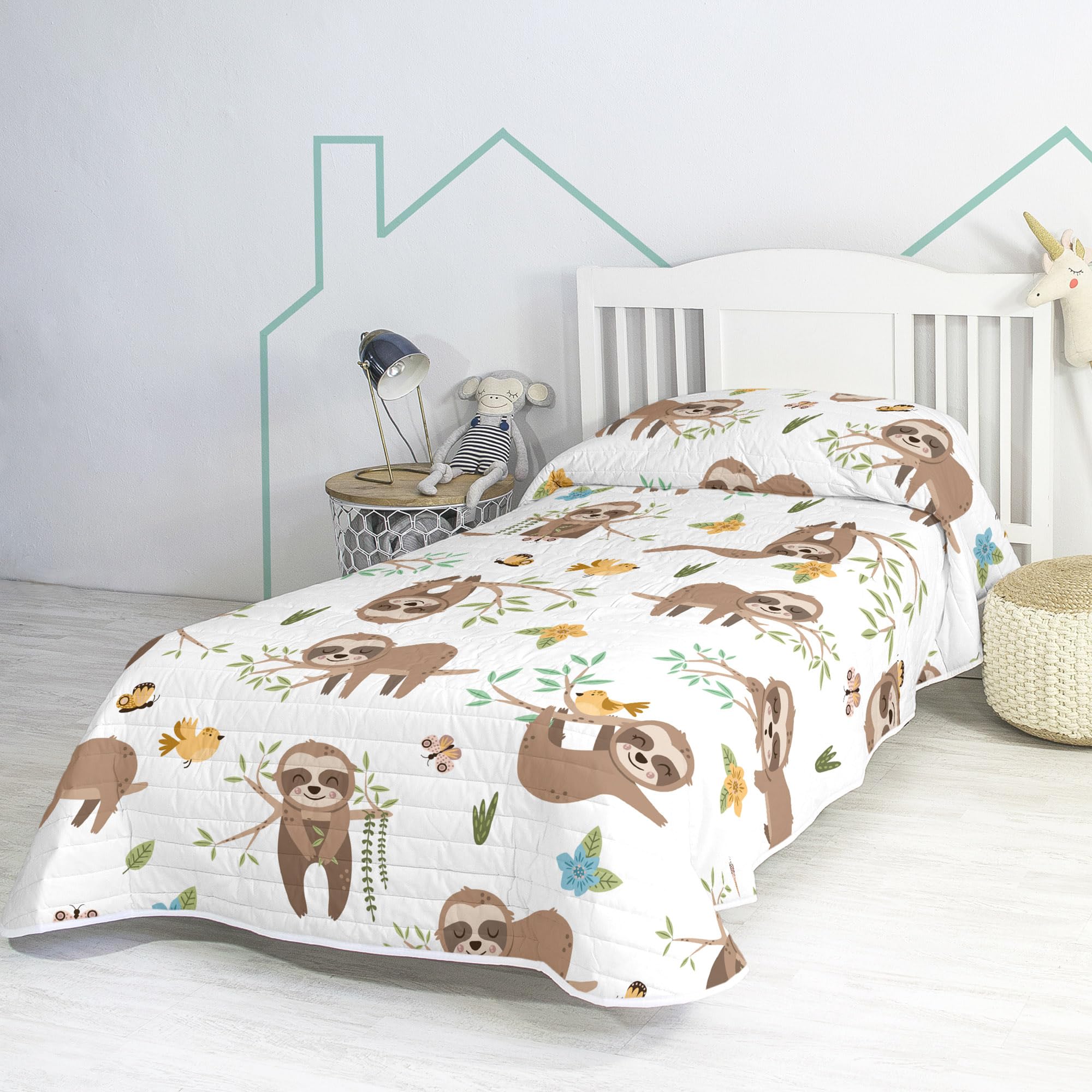 Colcha 180x260 elegante Happy sloth colchas de alta calidad cama de 105