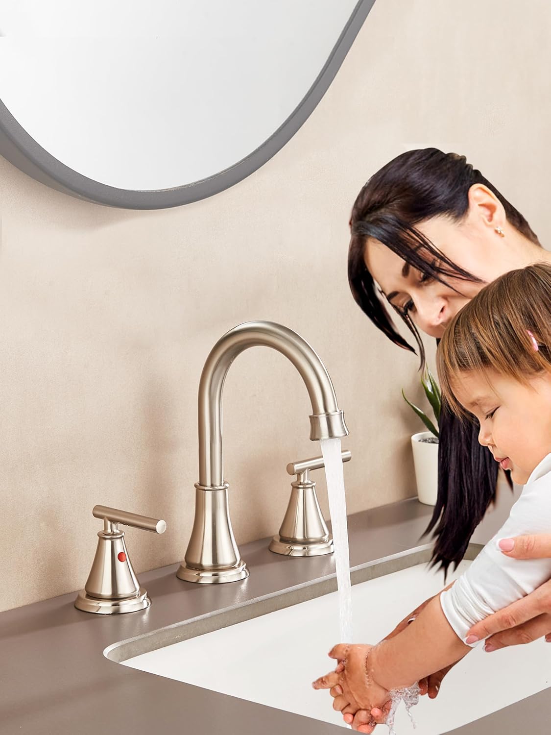 Fransiton 8 Inch Widespread Bathroom Sink Faucet 3 Hole, Brushed Nickel Bathroom Faucet with Metal Pop-Up Drain Assembly, Bathroom Vanity Faucet, 2 Handle for Sink - Image 4