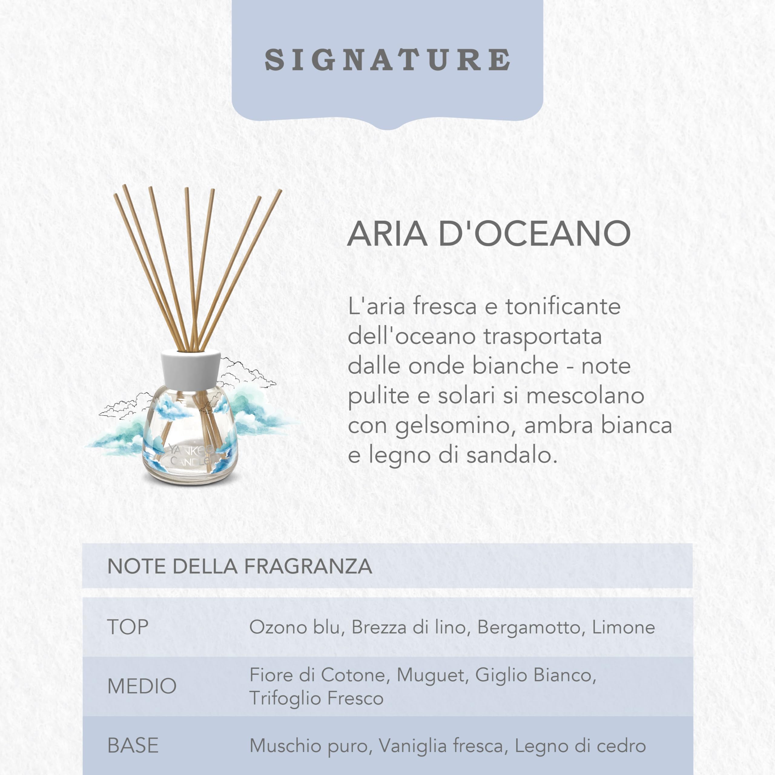 Yankee Candle Signature Diffusore a bastoncini | Aria dell'oceano | 100 ml | Fino a 10 settimane di fragranza | Confezione riciclabile | Un regalo perfetto per una donna