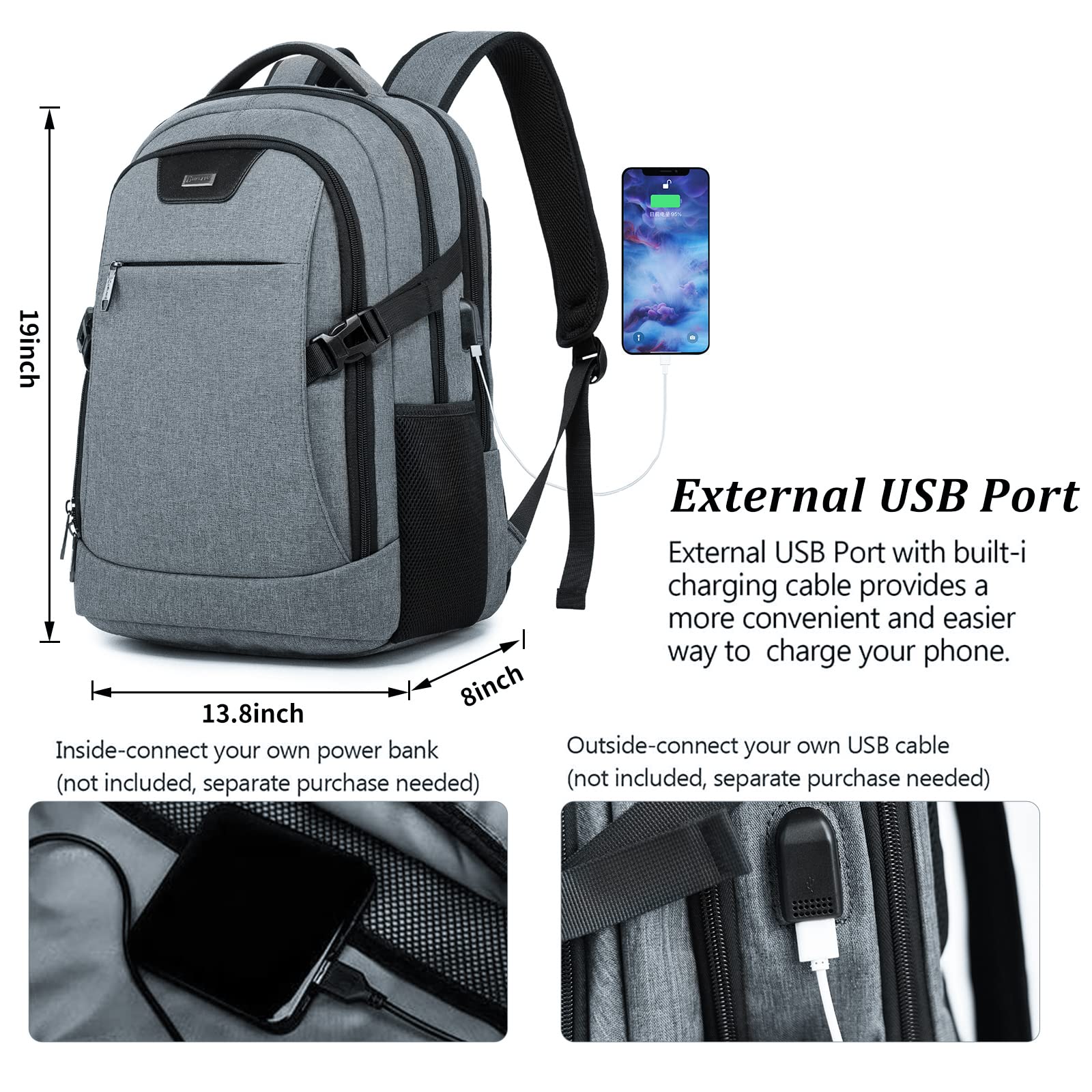 DUSLANG Zaino Uomo Zaini per PC Portatile, 15.6 Pollici Zaino Porta PC con Caricatore USB zaino da lavoro, Impermeabile Zaini per Laptop, Computer, Notebook, Viaggio Regalo Uomo & Donna