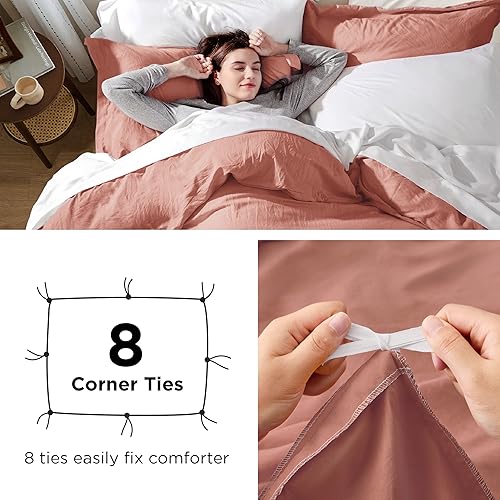 Vista 215 de Bedsure Juego de funda de edredón, tamaño individual, suave y prelavado, blanco, 2 piezas, 1 funda de edredón de 68 x 90 pulgadas, cierre