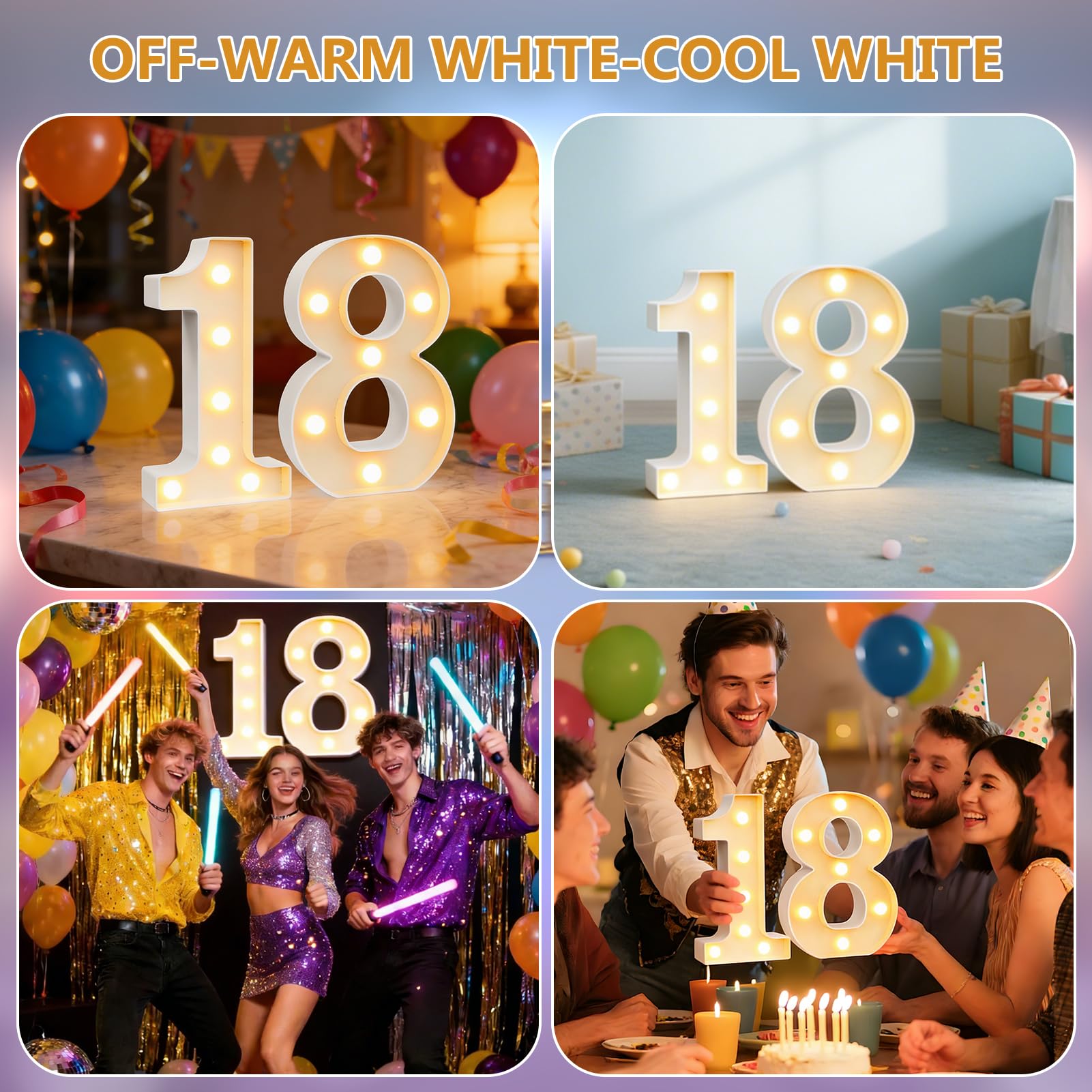 Lampada a LED con numeri, cifre illuminate 18, numeri luminosi a LED bianco caldo, luci con numeri illuminati, per decorazioni di buon compleanno, decorazioni per feste, decorazioni per matrimoni (18)