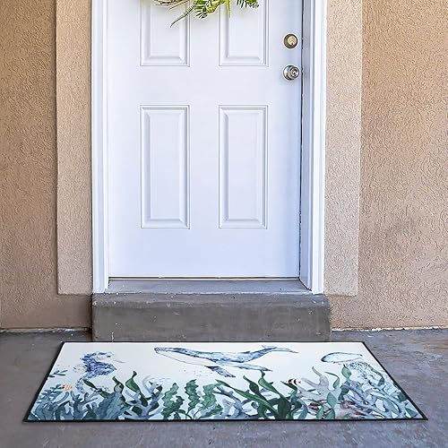 Miniatura 5 de Bencailor Juego de 2 tapetes de cocina con diseño de océano navideño, ballena, caballito de mar, antideslizantes, impermeables, para decoración de